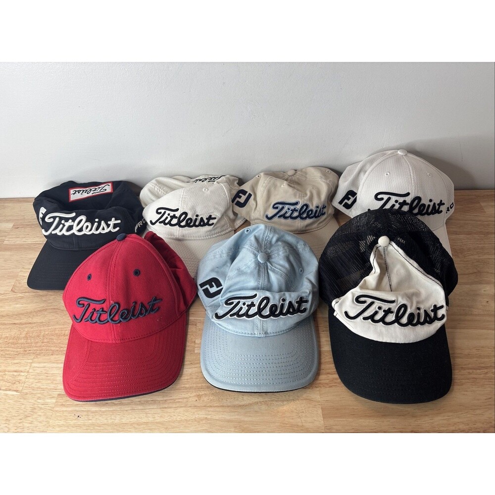Lot of 7 Titleist Golf Hats Caps Adjustable FJ FootJoy Red Blue